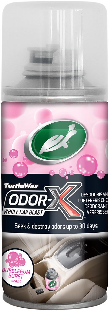 Turtle Wax odor-x car blast fogger bubblegum - alles-in-één geur verwijderaar – voor textiel, tapijt, hemelbekleding en ventilatiesystemen - pakt diep geabsorbeerde geuren aan – met een heerlijke bubblegum geur - 100ml