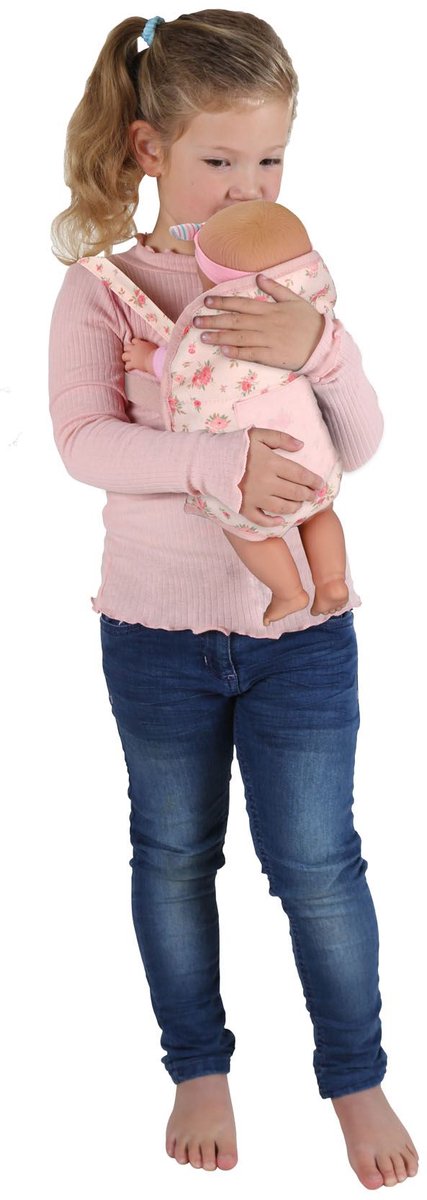 Otto Simon Kiddygo poppendraagzak roze bloem - poppenaccessoire verstelbaar.