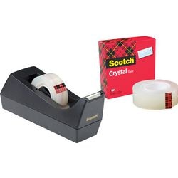 Tapedispenser C38 + Crystal Clear 600 Scotch transparante tape recycle 19mmx33m