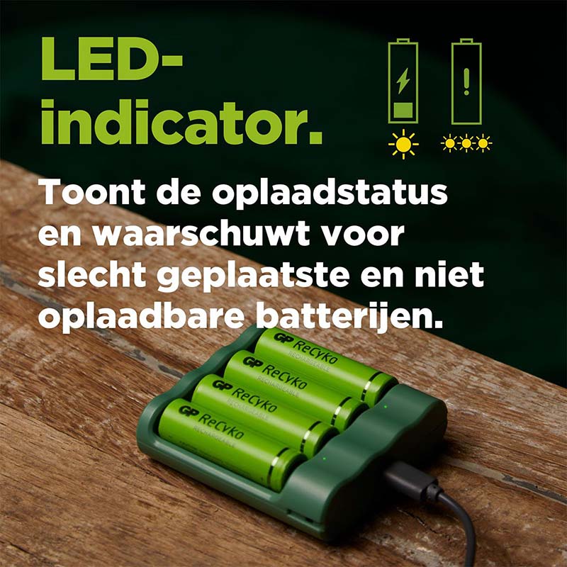 GP Usb batterijlader + 4 x aa-batterijen 2100mah nimh
