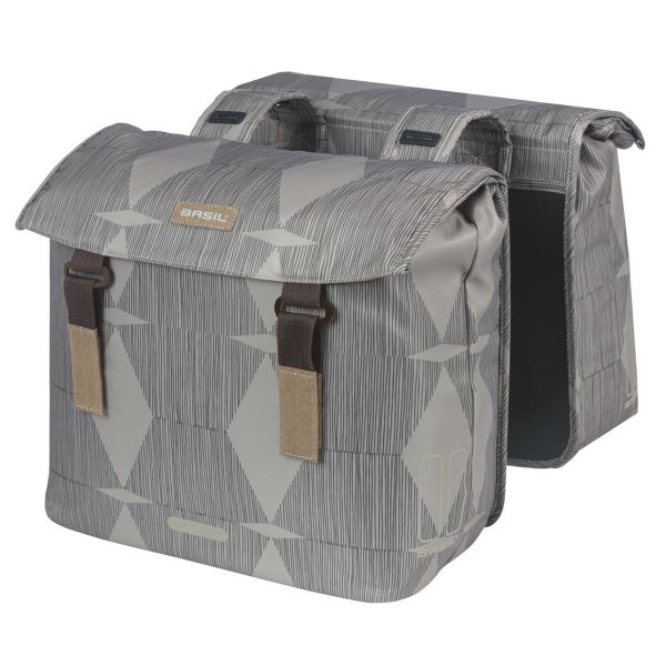 Basil Elegance dubbele fietstas, chateau taupe, gerecycled PET, Universal Bridge, 40-49L