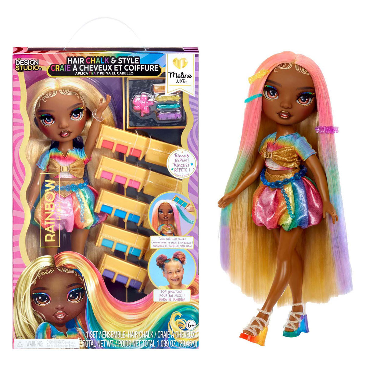 MGA Entertainment Rainbow high modepop met haarkrijt - meline goud