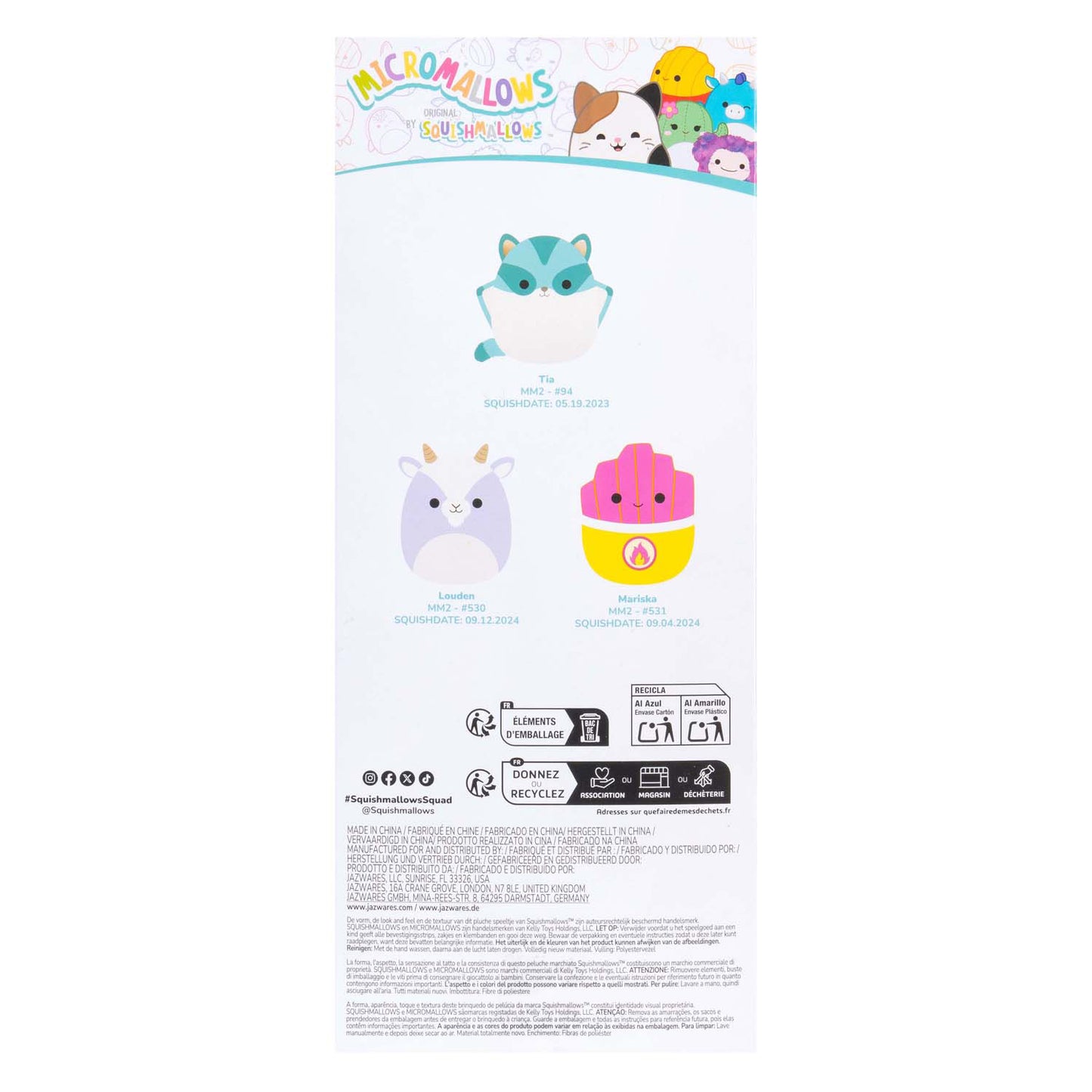Jazwares Squishmallows knuffel pluche - micromallows tia, mariska, louden - 3dlg.