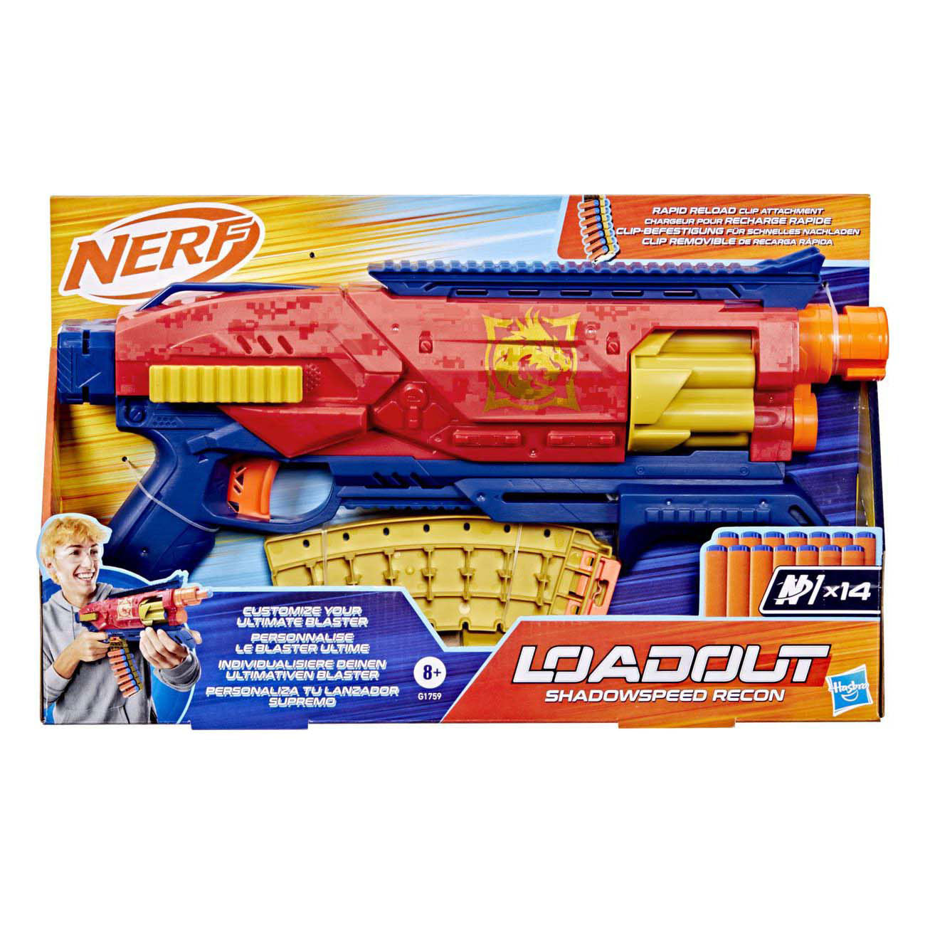 NERF loadout shadowspeed recon blaster met 14 n1-darts