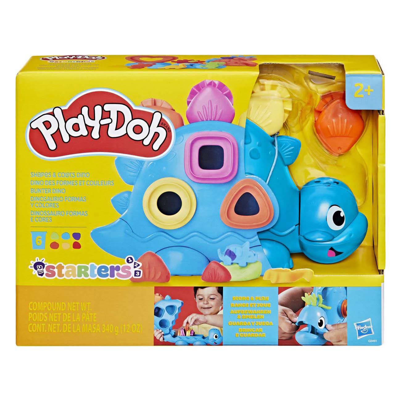 Play-Doh stavormen en kleuren dino - 6 kleipotjes