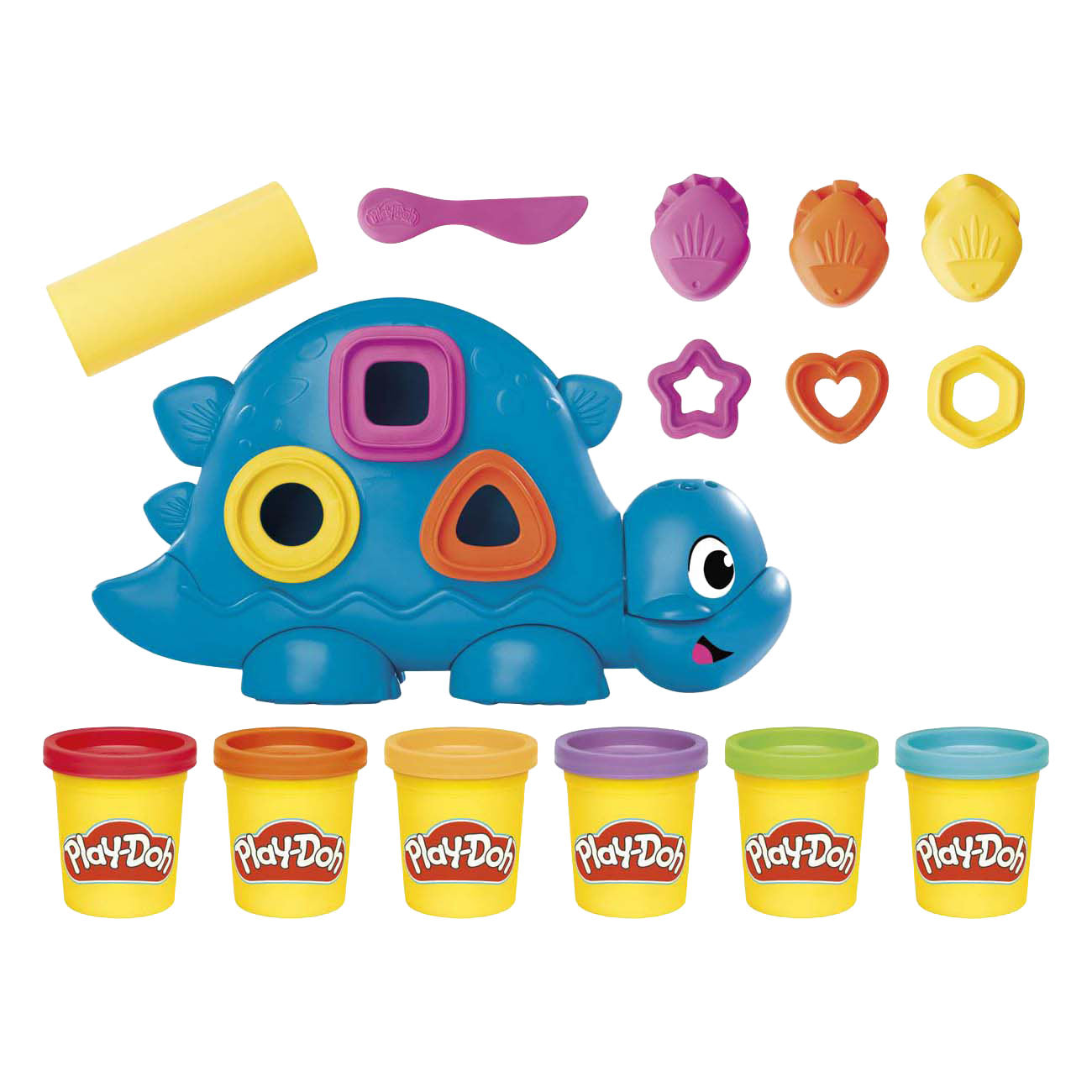 Play-Doh stavormen en kleuren dino - 6 kleipotjes