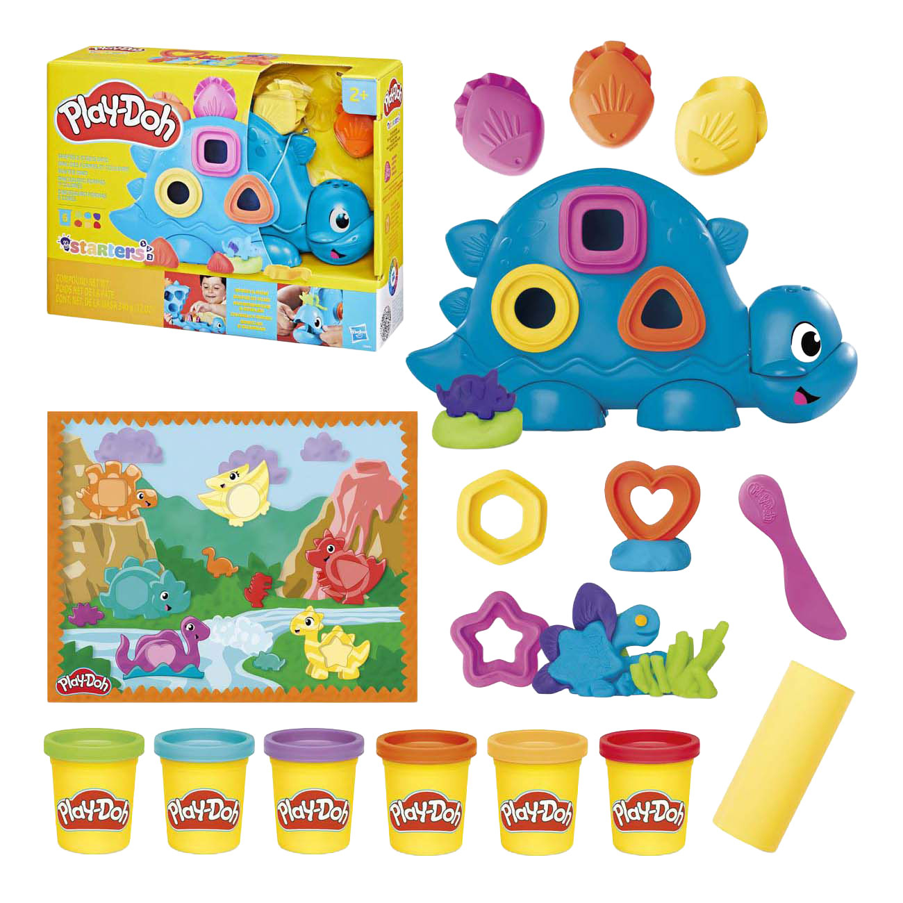 Play-Doh stavormen en kleuren dino - 6 kleipotjes