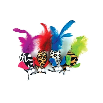 Happy Pet tabby patch safari muis met veren assorti