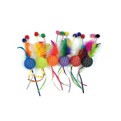 Happy Pet tabby patch glitterbal met ratel en veren