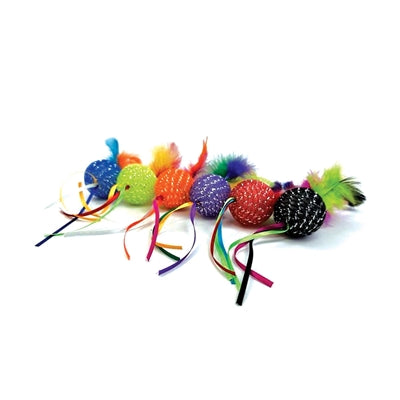 Happy Pet tabby patch glitterbal met ratel en veren