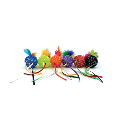 Happy Pet tabby patch glitterbal met ratel en veren