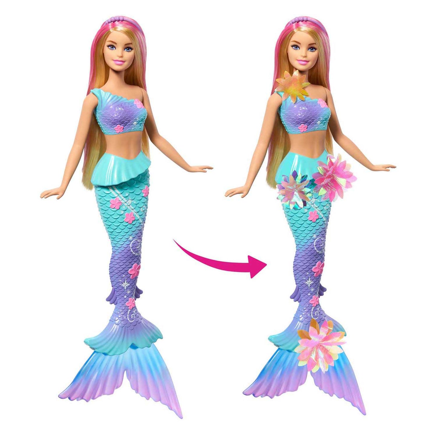 Mattel Barbie zeemeermin met magische bloemen blauw
