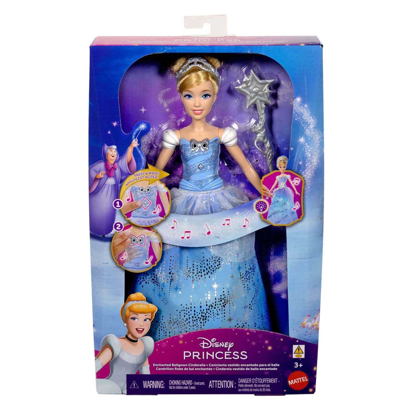 Mattel Disney prinses assepoester – betoverende baljurk modepop met lichtshow en geluid