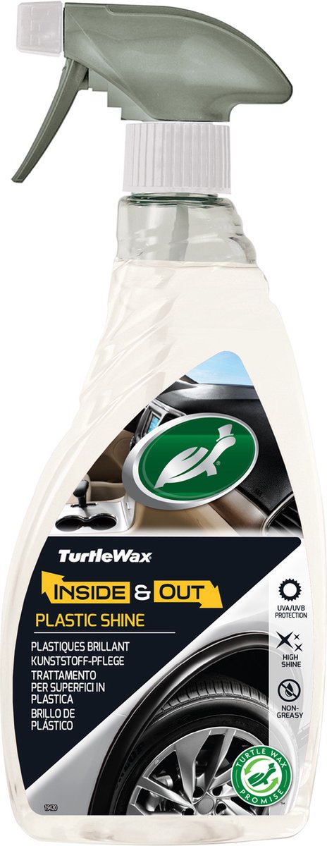 Turtle Wax inside out plastic shine – voor alle interieur en exterieur kunststoffen - reinigt, glanst en beschermt - voorkomt verbleken en barsten - sneldrogende formule - 500ml