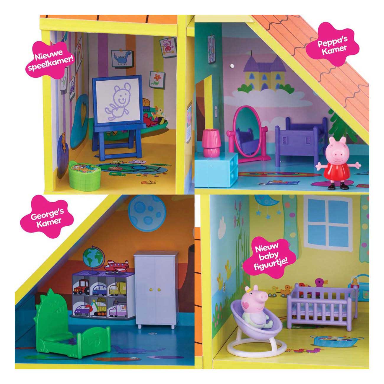 Gear2Play Peppa pig houten poppenhuis met 9 kamers