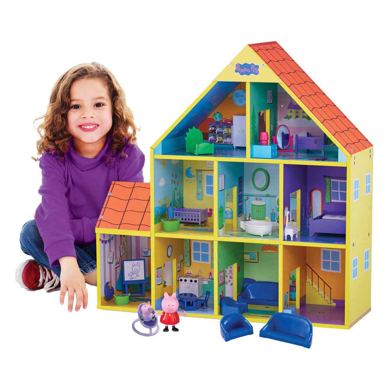 Gear2Play Peppa pig houten poppenhuis met 9 kamers