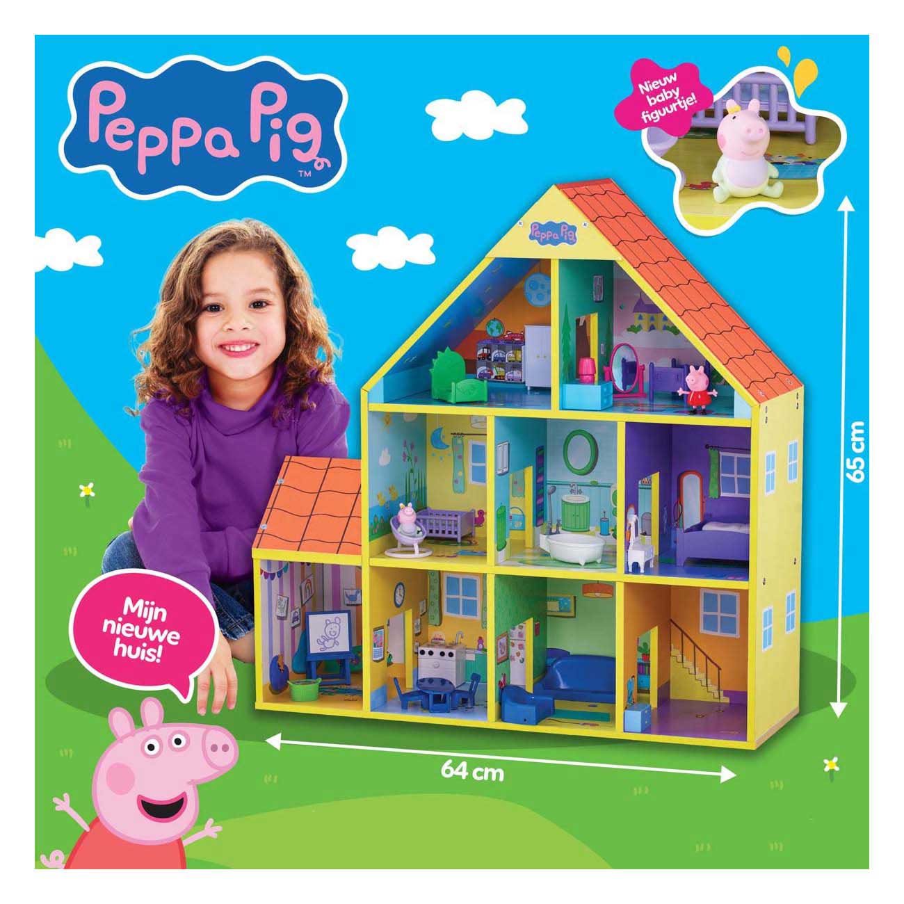Gear2Play Peppa pig houten poppenhuis met 9 kamers