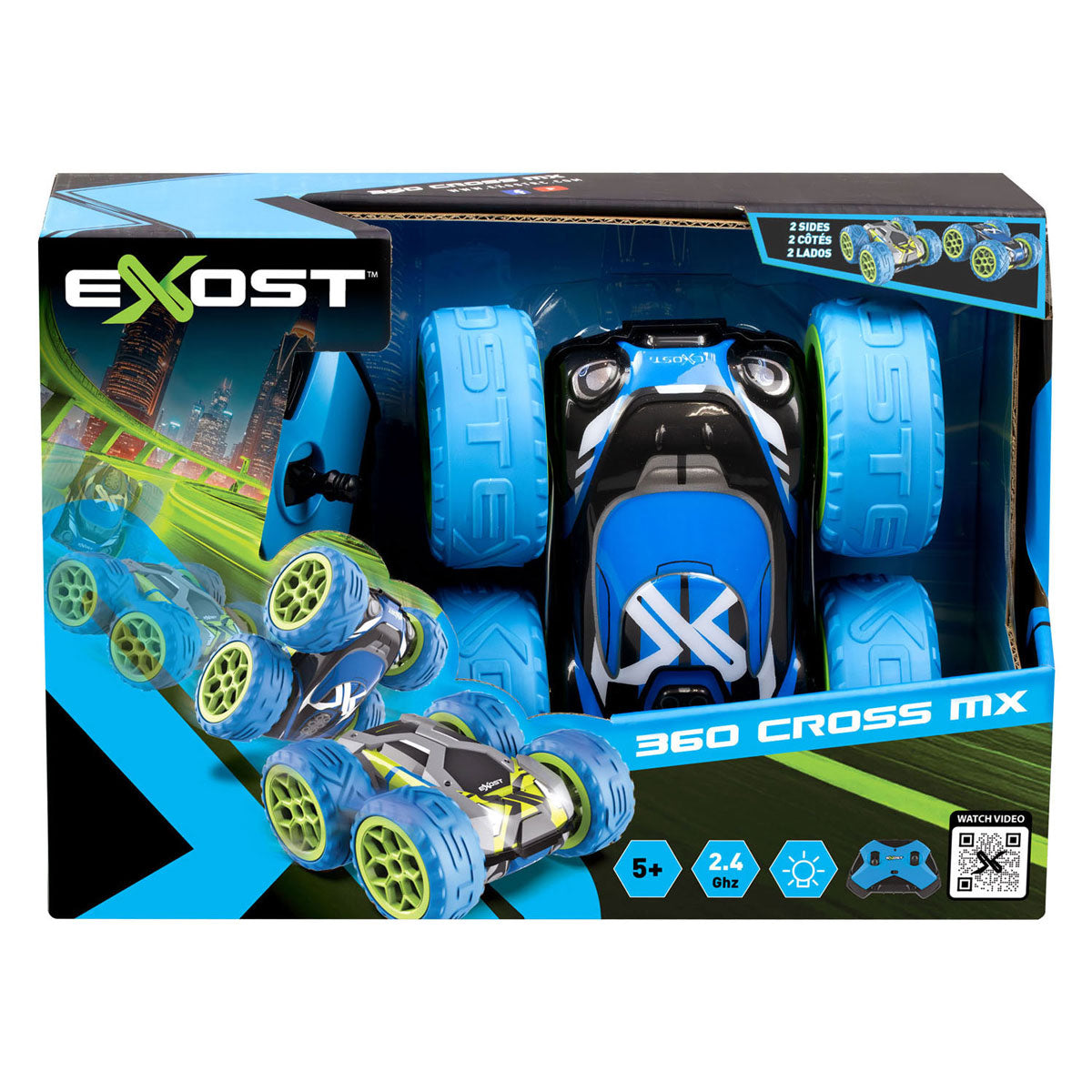 Spectron Exost rc 360 cross mx bestuurbare stuntauto blauw groen - 12 km u