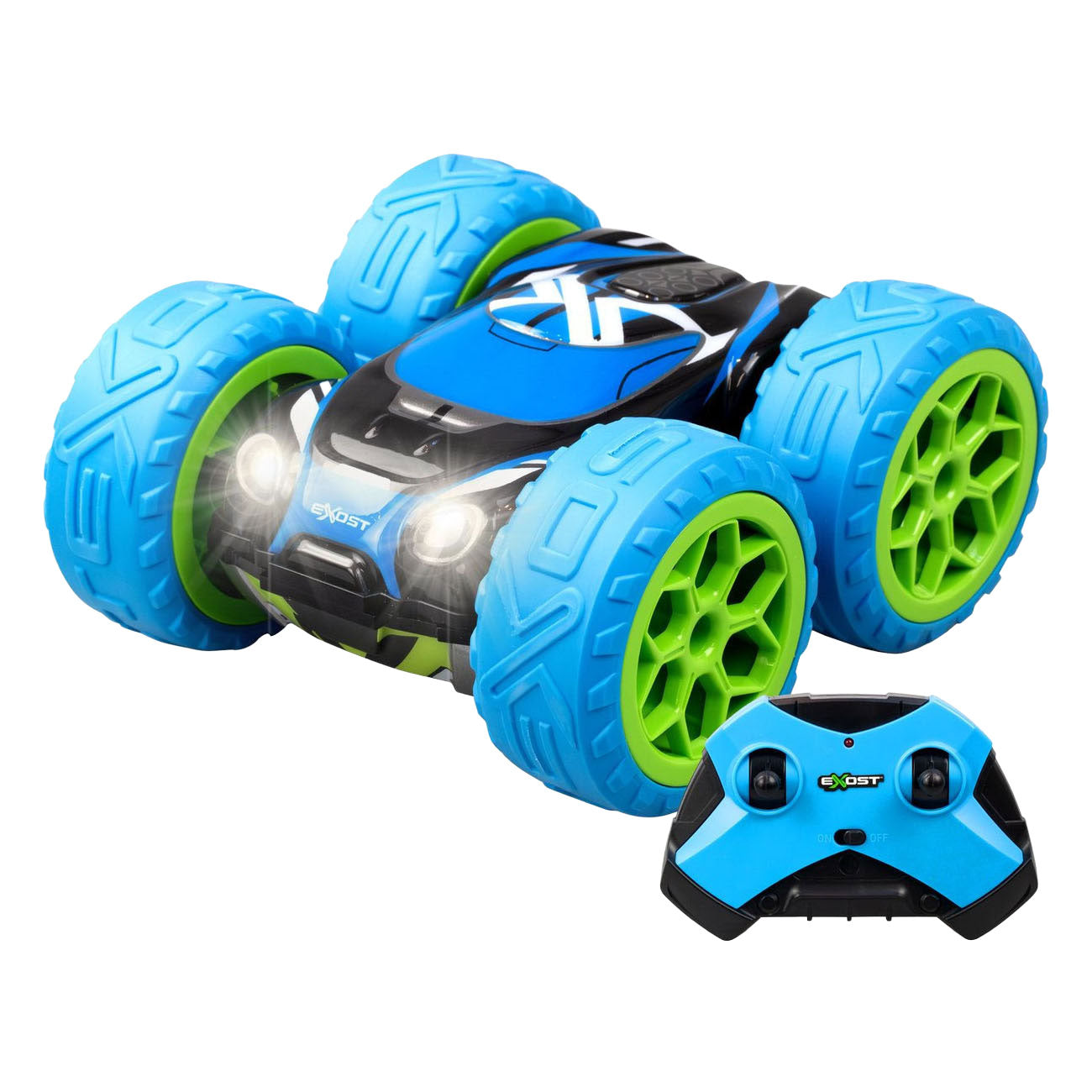 Spectron Exost rc 360 cross mx bestuurbare stuntauto blauw groen - 12 km u
