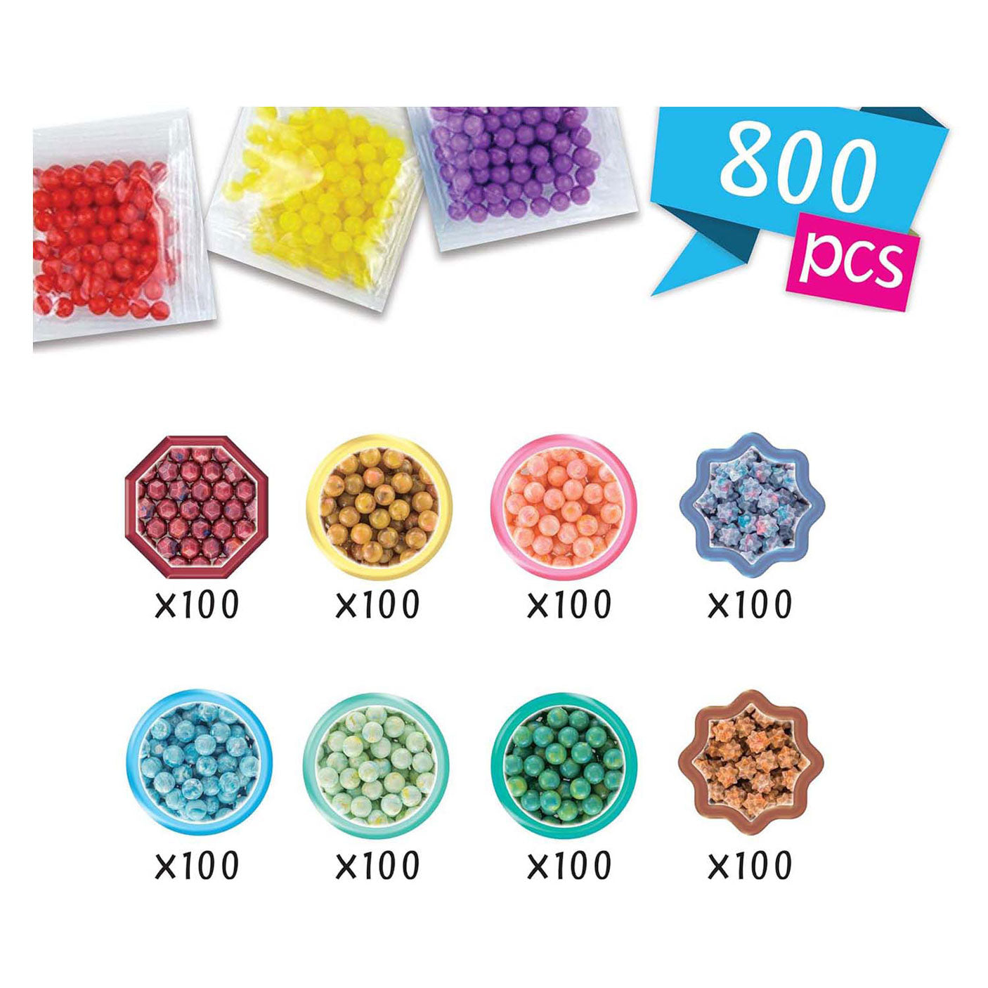 Aquabeads Navulling multikleuren parel mix- meerdere kleuren in 1 parel - watercolourbeads- 800 parels