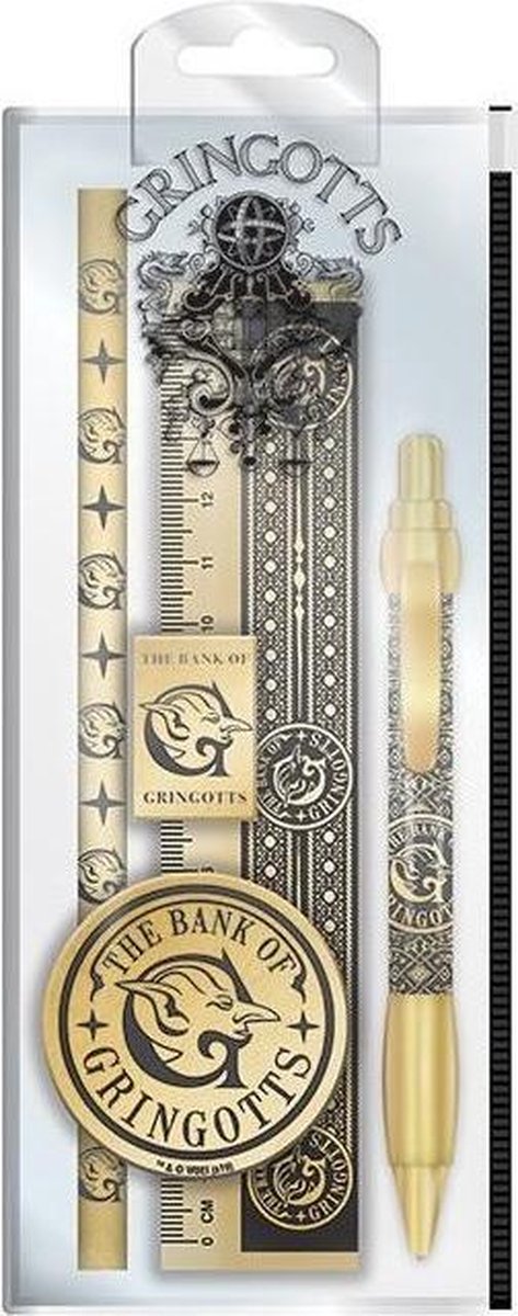 Harry Potter Pyramid international schrijfwarenset goud 5-delig - schrijfwaren kinderen - pennen - schrijfwaren set - pennenset - luxe schrijfwaren set
