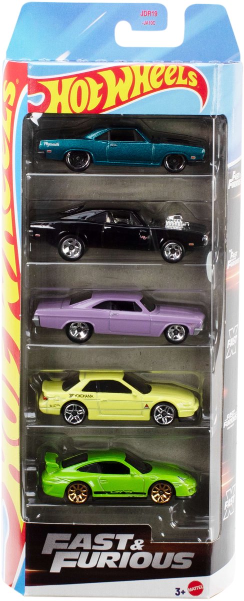Hot Wheels  fast furious, set van 5 metalen speelgoedraceauto's, geïnspireerd op en gezien in de films, schaal 1:64