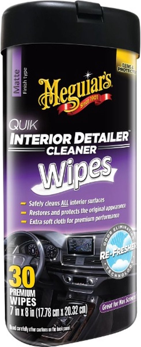 Meguiar's Meguiar’s quik interior detailer wipes 30 stuks – interieur reinigingsdoekjes auto – uv-bescherming – voor leer kunststof