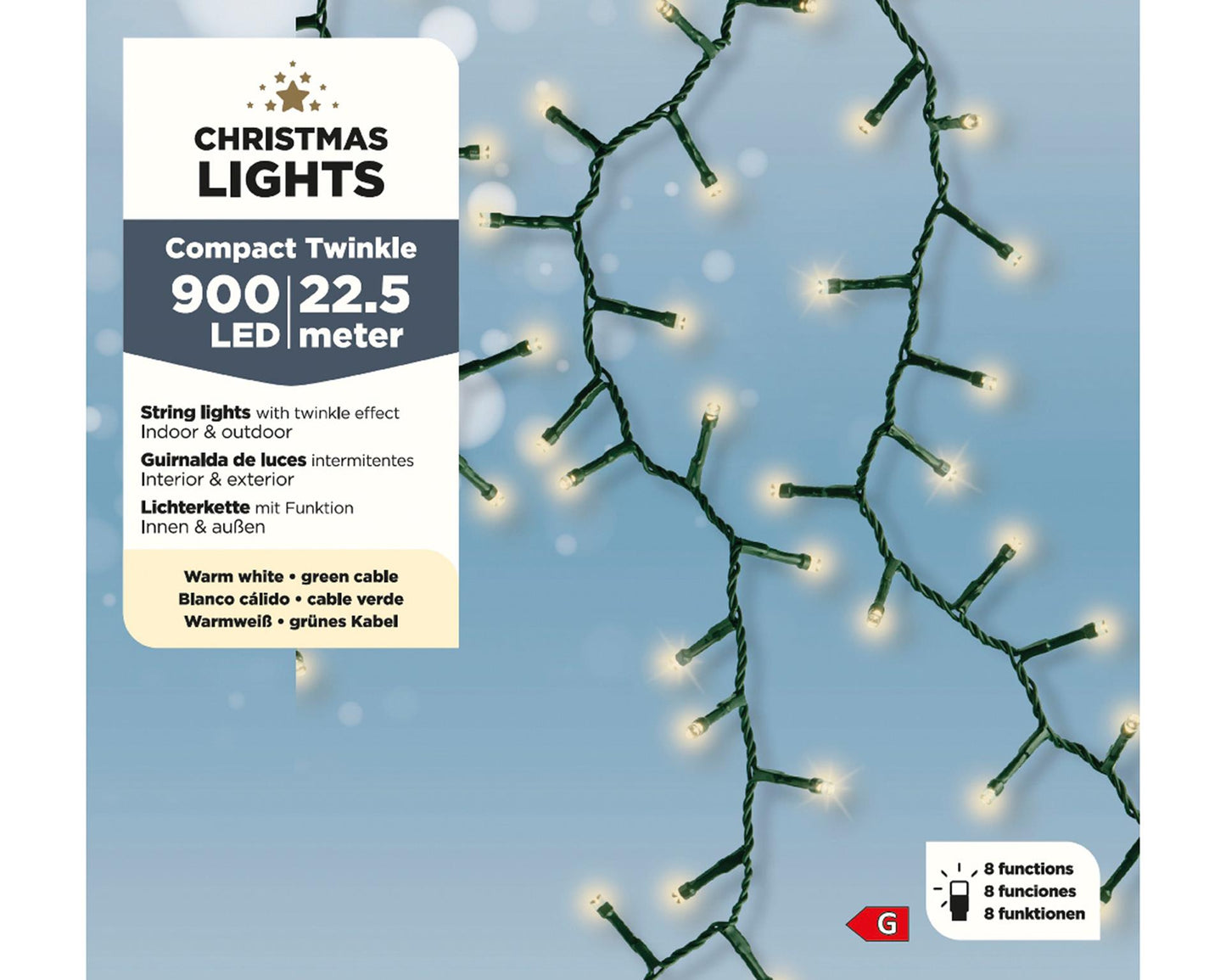 Lumineo Kerstverlichting compact 900led warmwit
