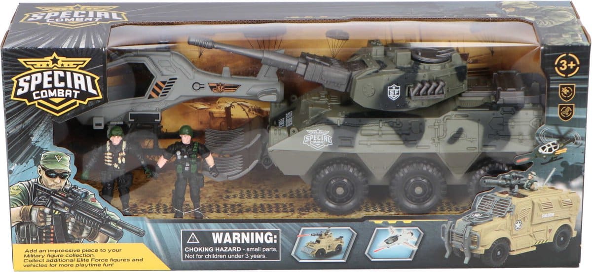 Intro Special combat tank met helikopter en 2 figuurtjes
