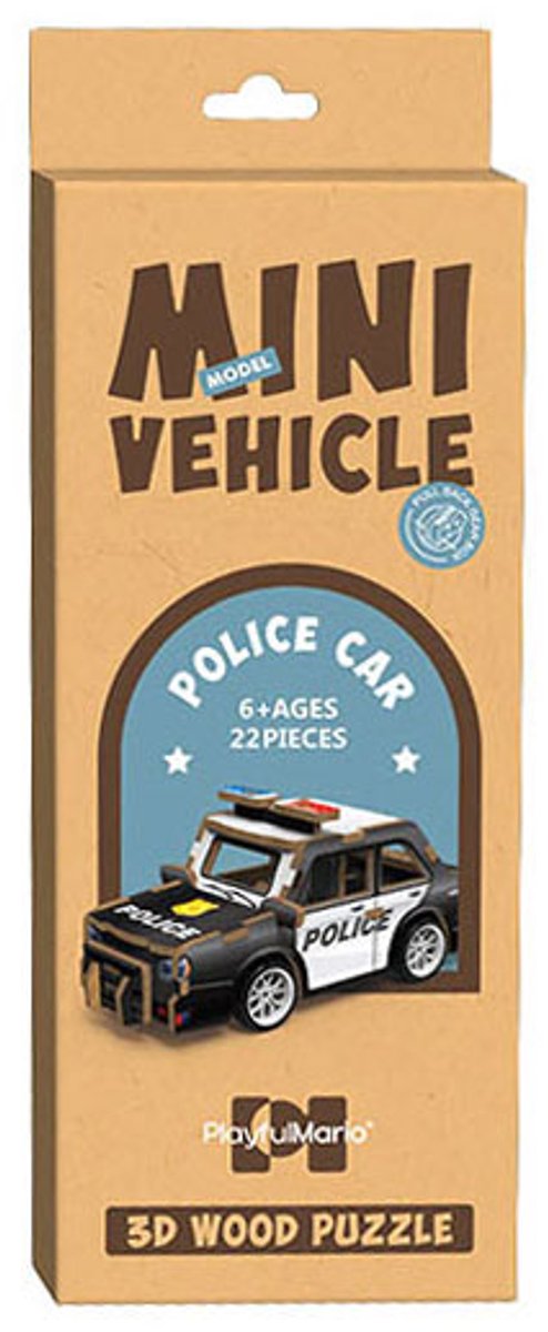 Lobbes Speelgoed BV Lobbes houten bouwpakket politieauto 3d speelgoed met pullback functie.