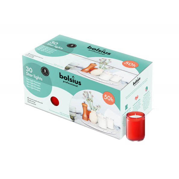 Bolsius starlights rood ø68x82 mm 50 uur (30 stuks)