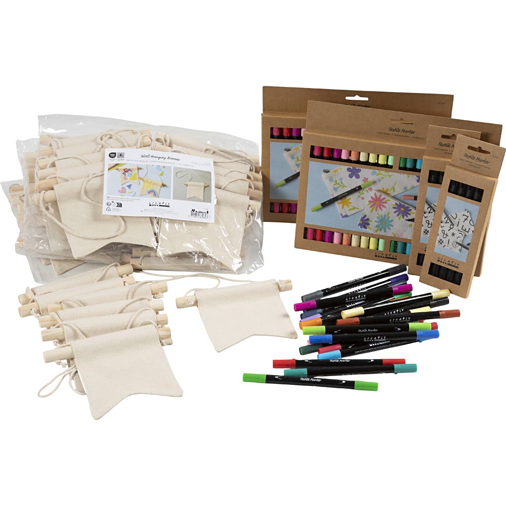 Creativ Company Https: www.cchobby.nl groepsset-verf-je-eigen-spandoek-afm-10-5x12-cm-lijndikte-2-3-3-6-mm-diverse-kleuren-60-stuk-1-doos