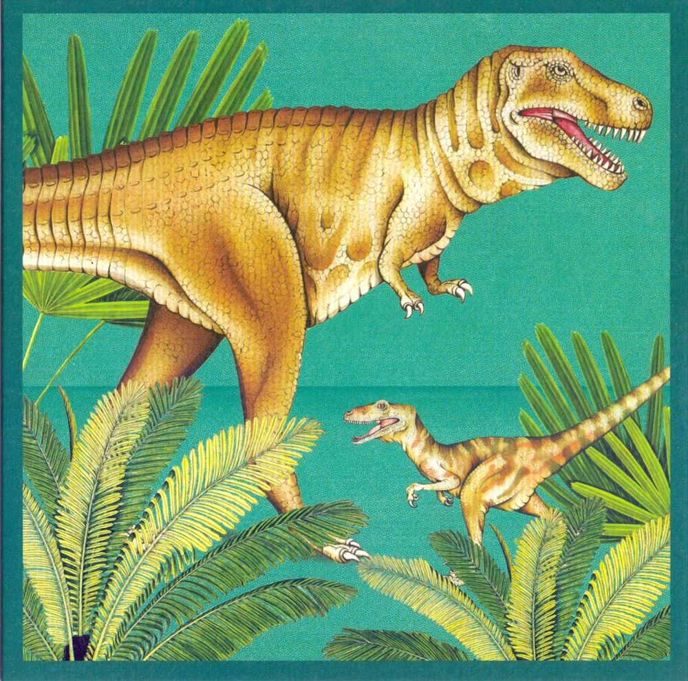 Kaart+envelop Tyrannosaurus. 16x16 cm