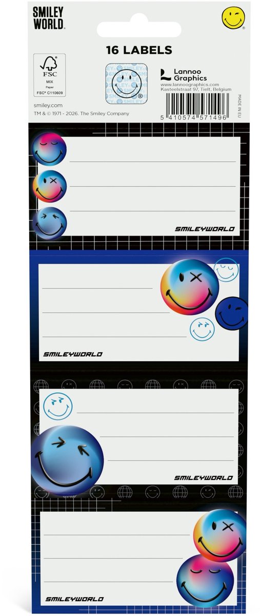 Smileyworld Smiley world zelfklevende schooletiketten - set van 16 stuks