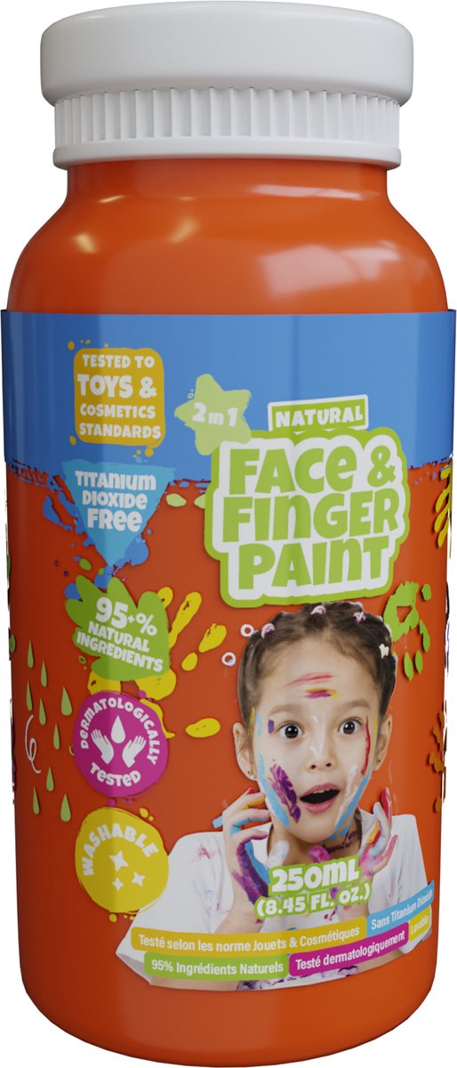 Natural Face Fingerpaint fles - oranje, 250ml - schmink
