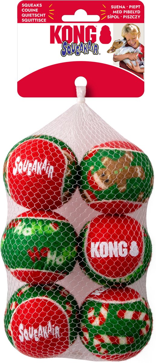 KONG holiday squeakair balls - hondenspeelgoed - 6 stuks m
