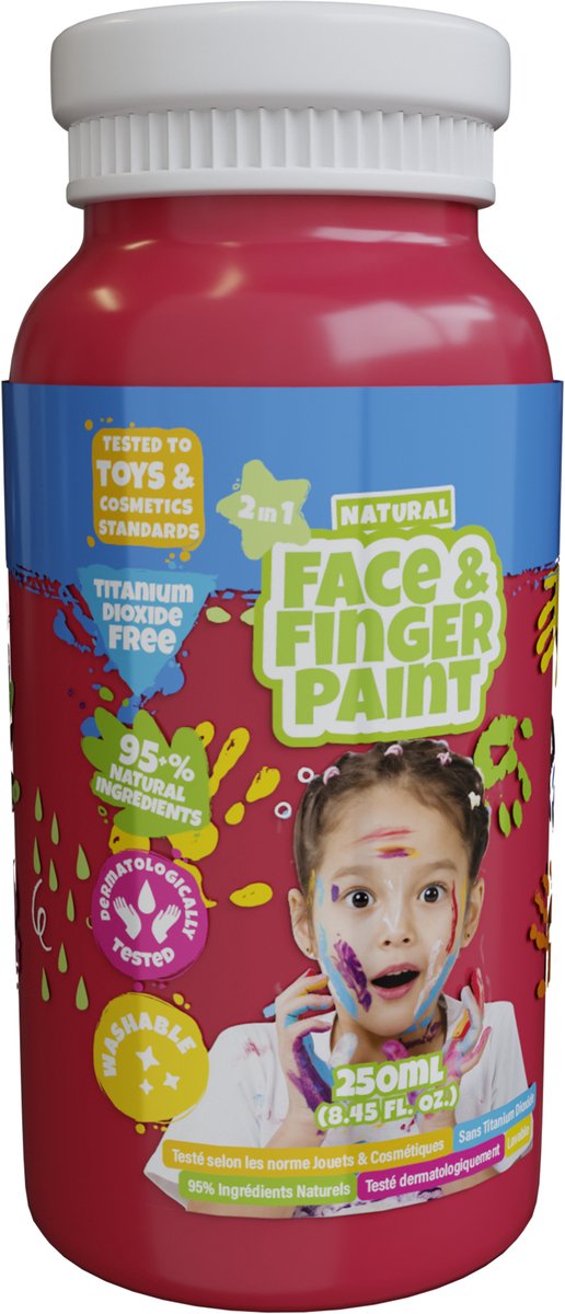 Natural Face Fingerpaint fles - rood, 250ml - schmink