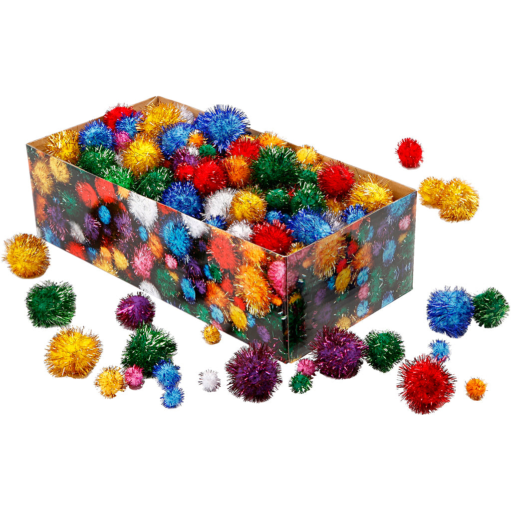 https: www.cchobby.nl pompons-d-15-40-mm-glitter-ca-400-stuk-sterke-kleuren-300-gr-1-doos