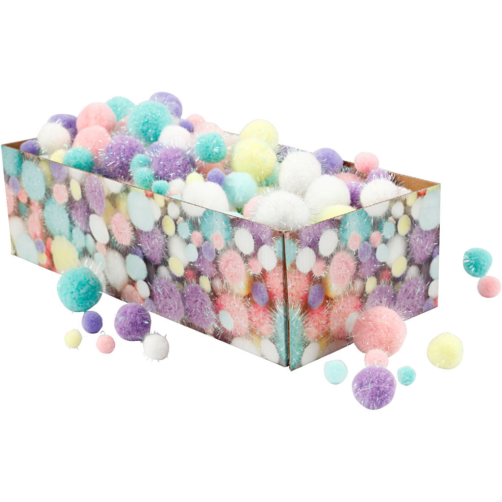 Creativ Company Https: www.cchobby.nl pompons-d-15-40-mm-glitter-ca-400-stuk-pastelkleuren-400-gr-1-doos