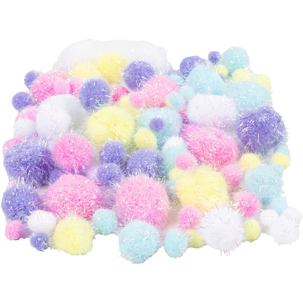 Creativ Company Https: www.cchobby.nl pompons-d-15-40-mm-glitter-ca-75-stuk-pastelkleuren-62-gr-1-doos