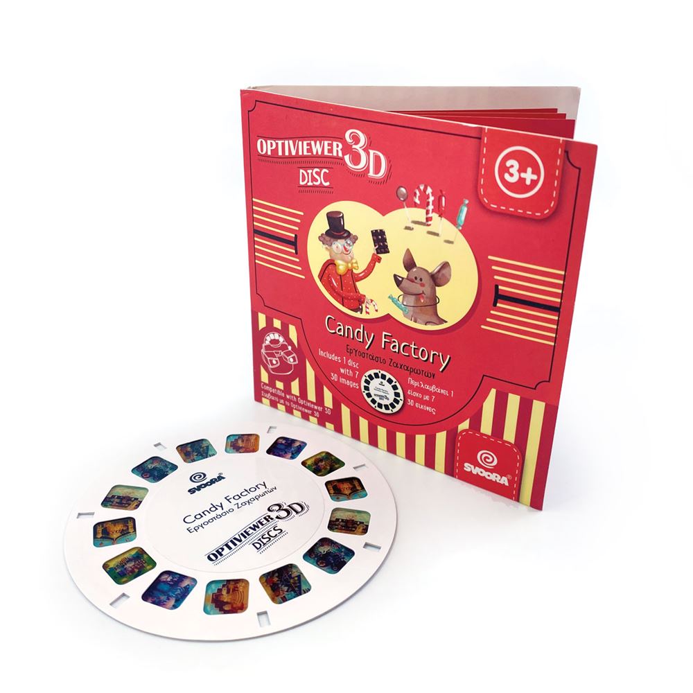 3D Optiviewer schijf. Candy Factory. 3+