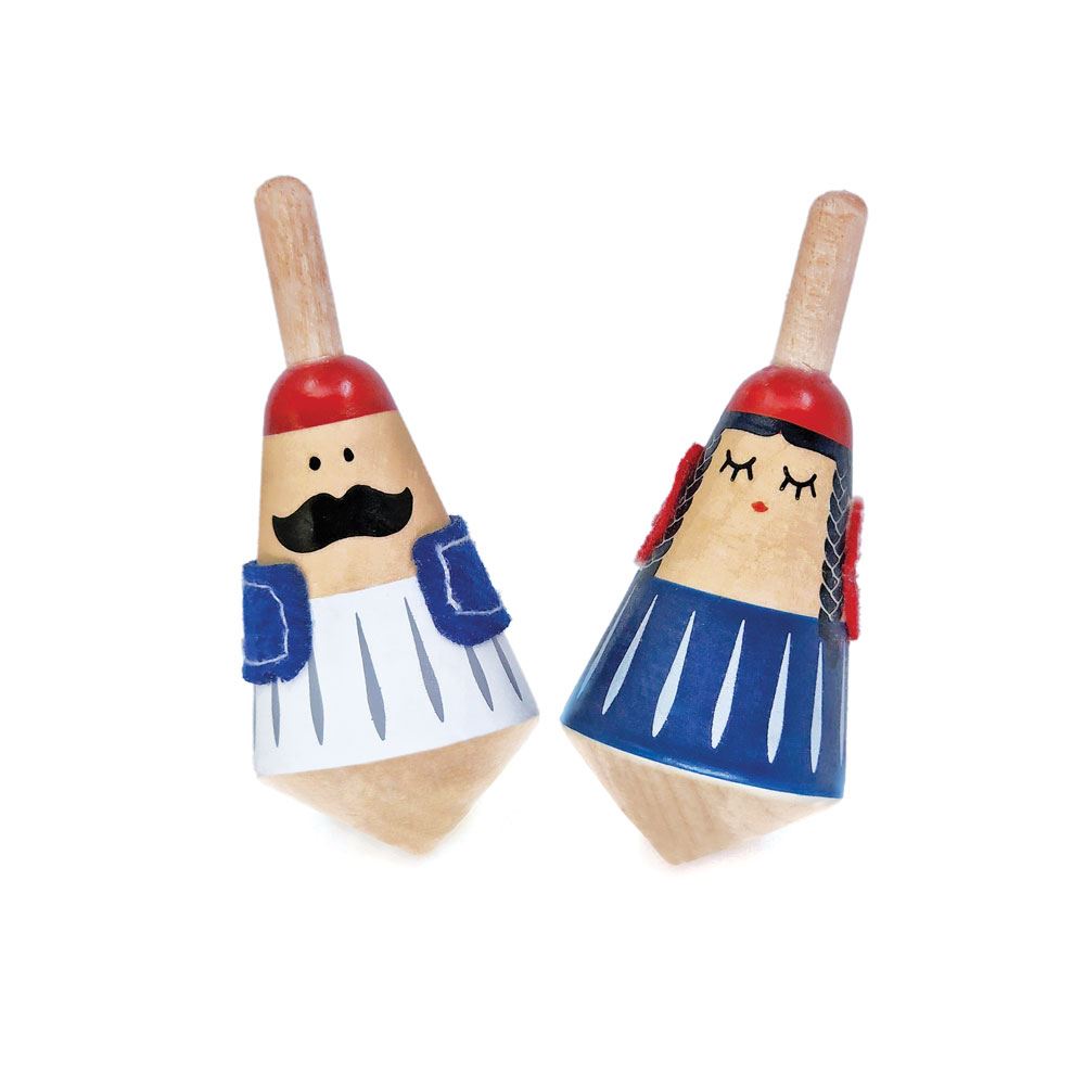 Set Houten tollen Grieks figuren. 5+