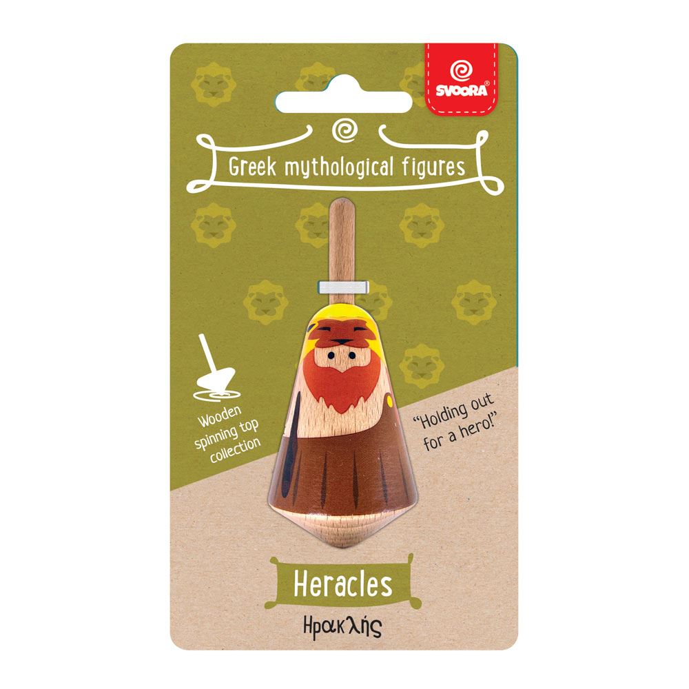 Griekse houten tol: Hercules. 3,5x3,5x8