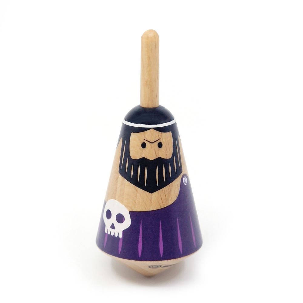 Griekse houten tol: Hades. 3,5x3,5x8 cm.