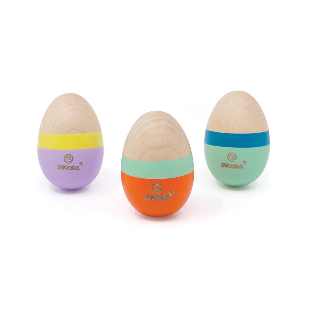Dsp. Houten schud-Ei. 9 stuks in display