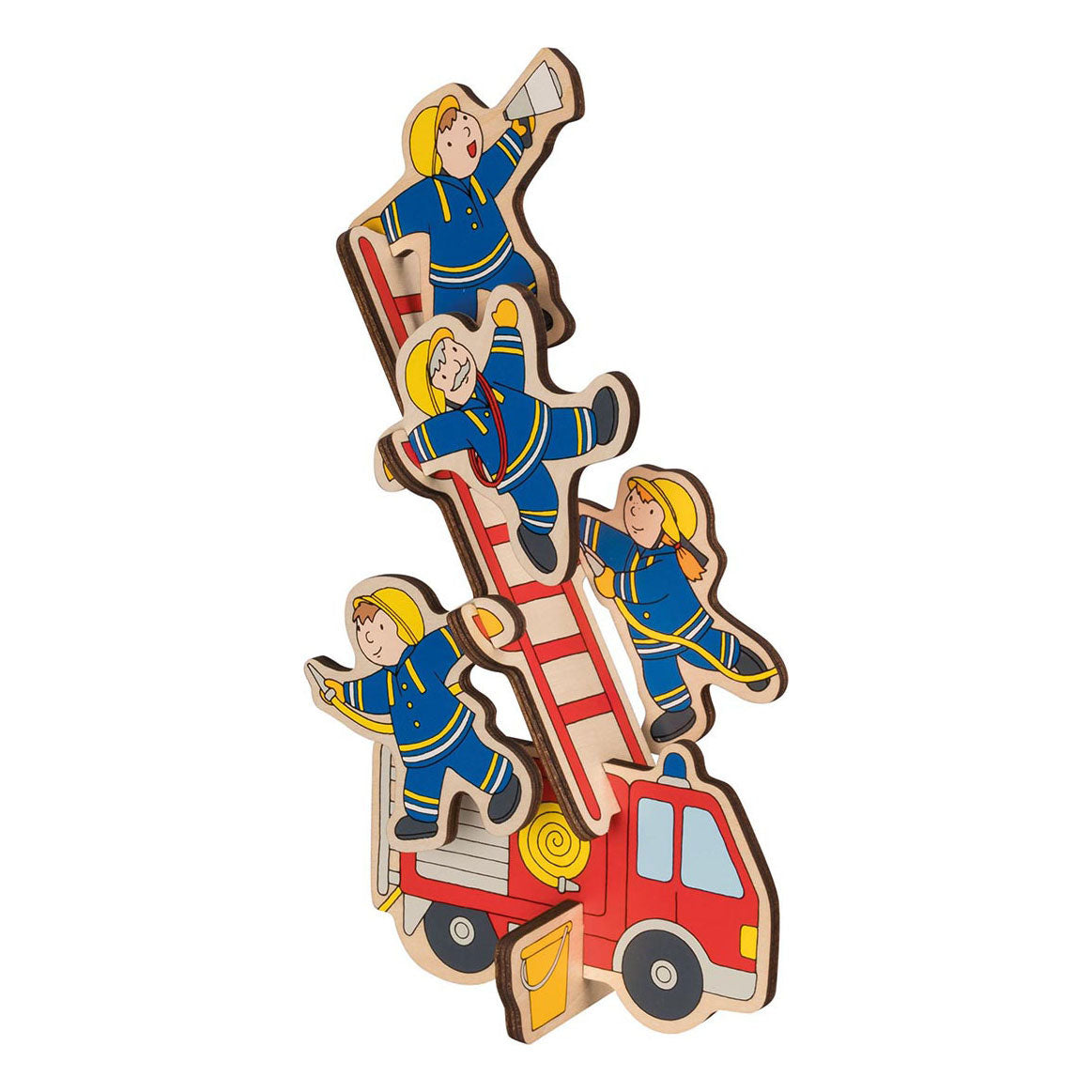 Goki Puzzel: de brandweer 30x21x0,8cm, 9-delig, hout, puzzelstukjes blijven rechtop staan, 2+