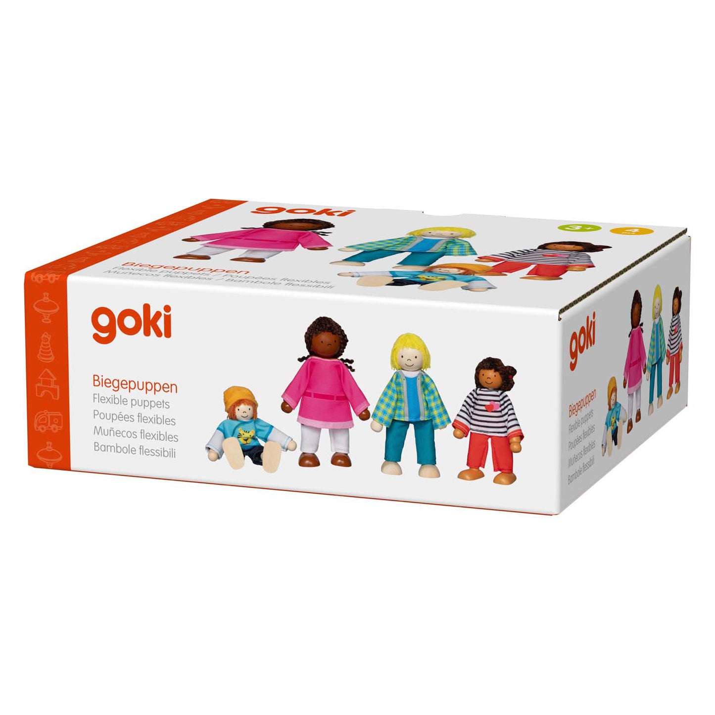 Goki flexibele poppen interculturele familie, 4st.