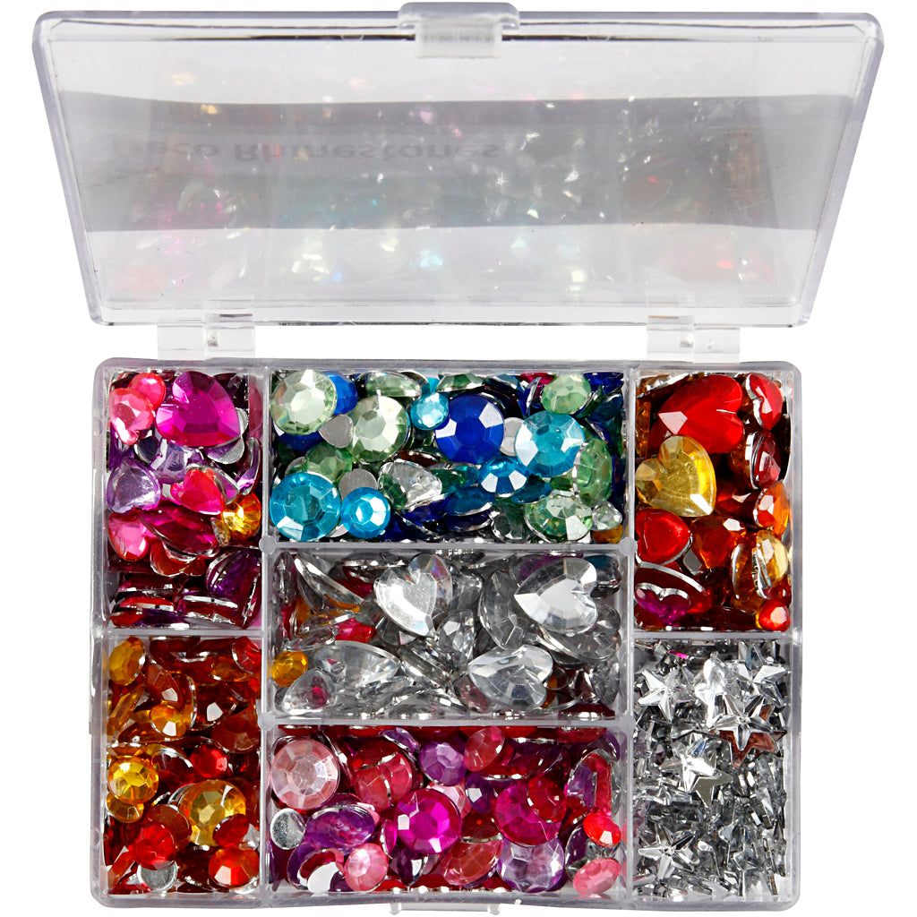 Creativ Company Https: www.cchobby.nl strasstenen-in-display-box-rond-sterren-harten-d-6-7-9-10-11-12-14-16-mm-blauw-roze-zilver-300-stuk-1-doos