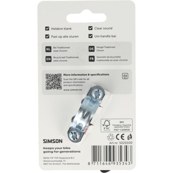 Simson bel traditioneel chroom staal