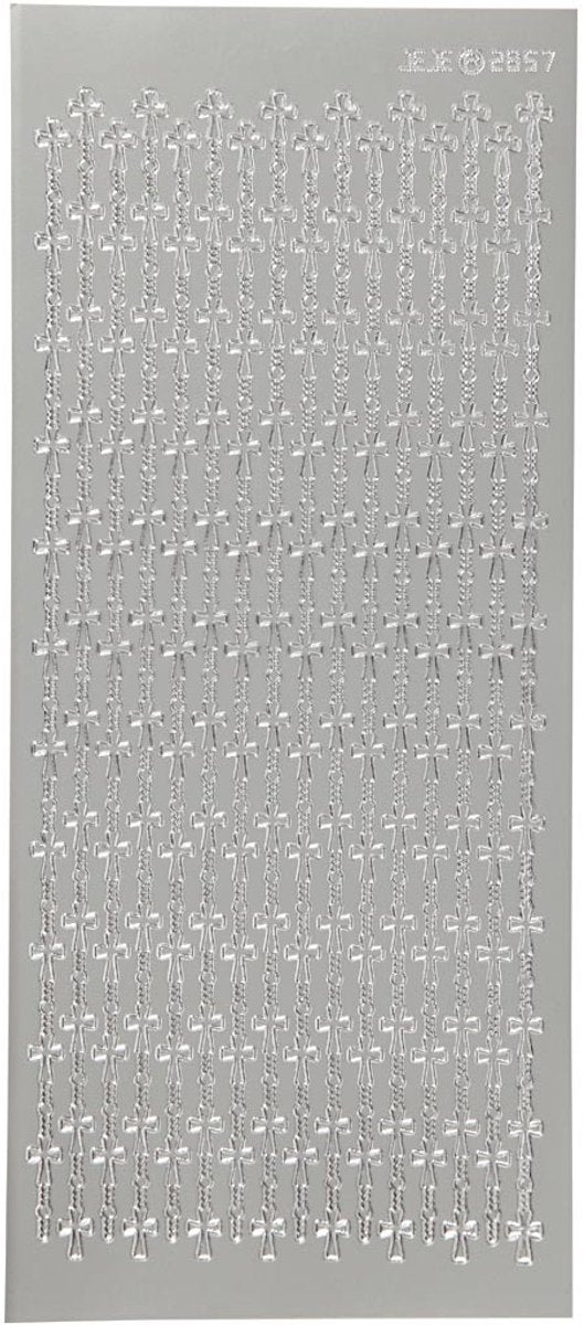 Creativ Company Stickers zilver - kruis stickers - religieuze zelfklevende stickervellen - diy kaarten maken scrapbooking decoratie - 10x23 cm